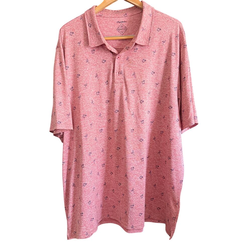 FLAG & ANTHEM Madeflex Pink heather golf shirt with Flamingo Cocktail Print XXL